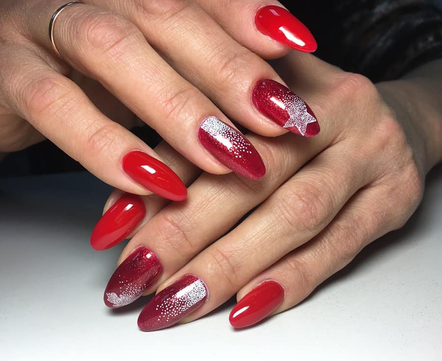 red and silver christmas nails