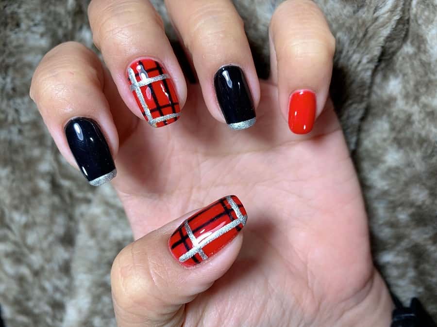 Red, Black, and Silver Abstract Nail Design - wide 9