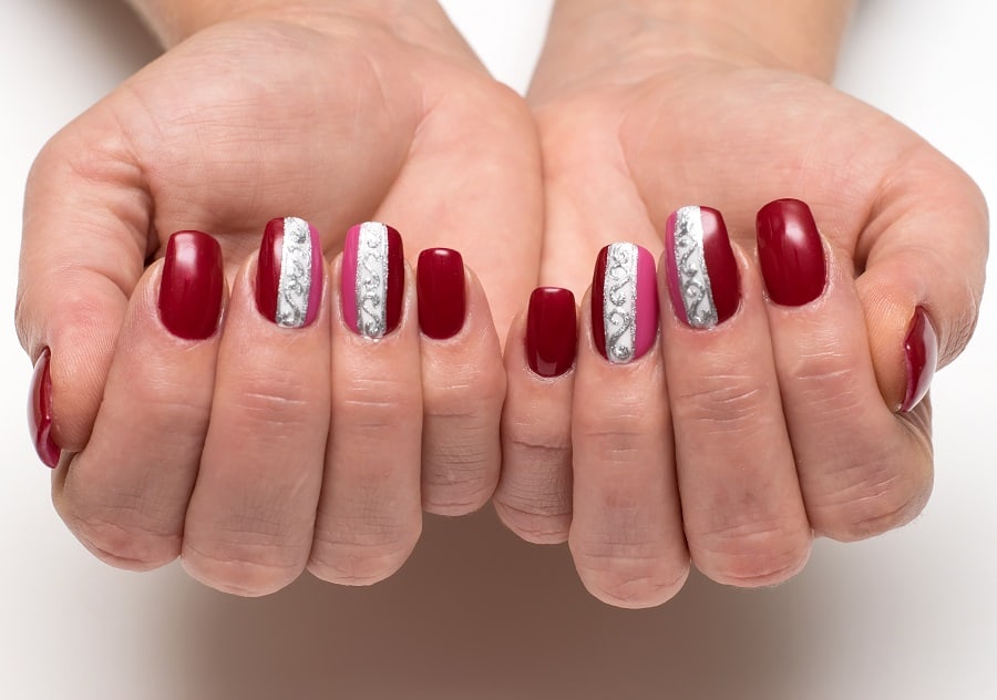 red pink and silver nails