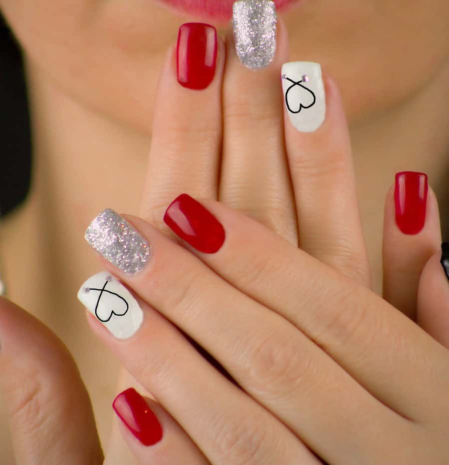 red and silver nails designs