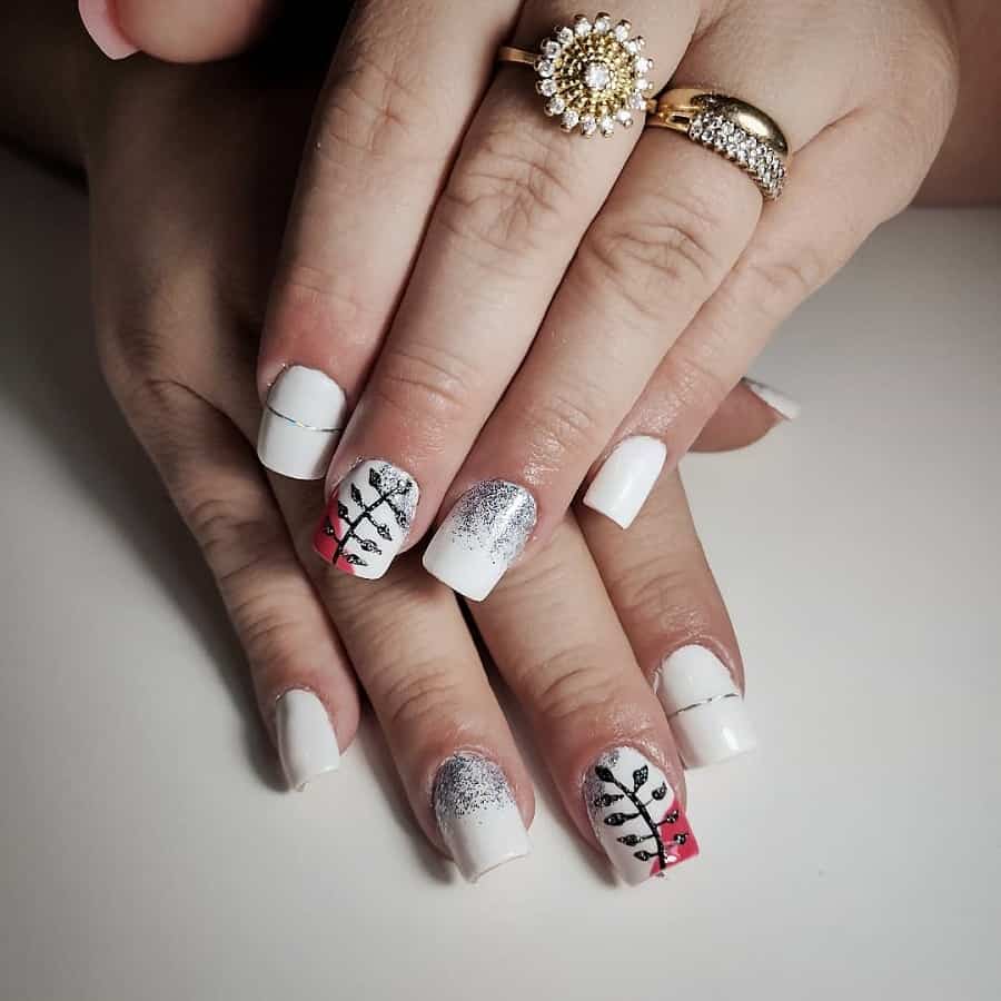 red white and silver nails