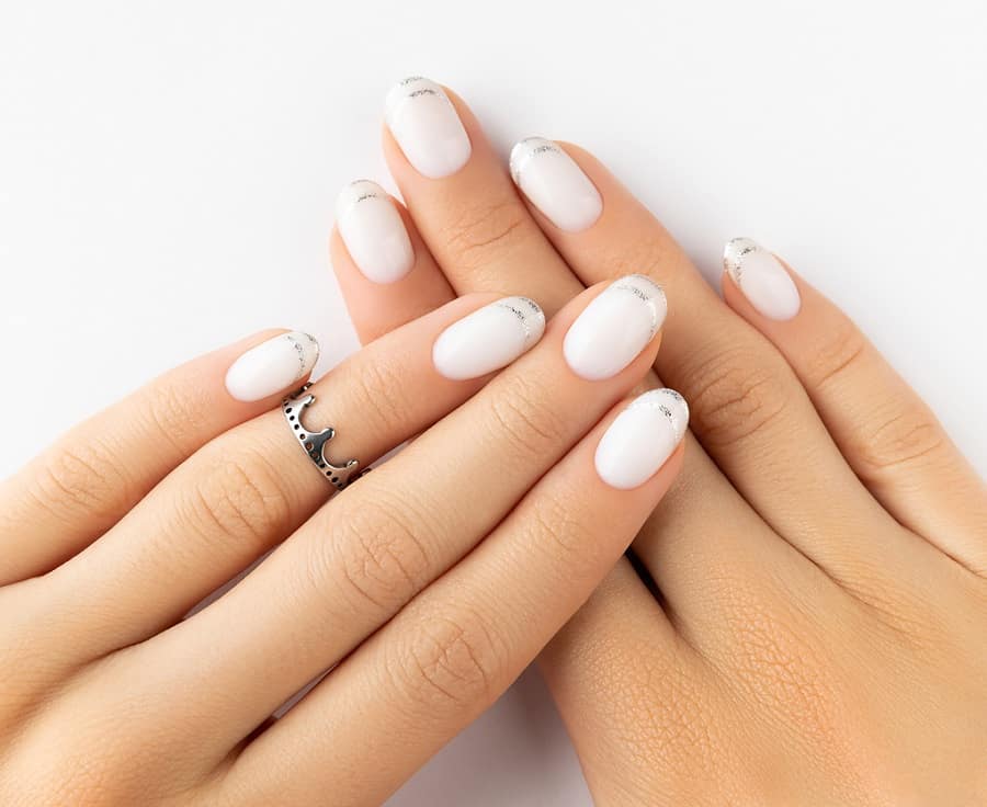 white and silver french nail design