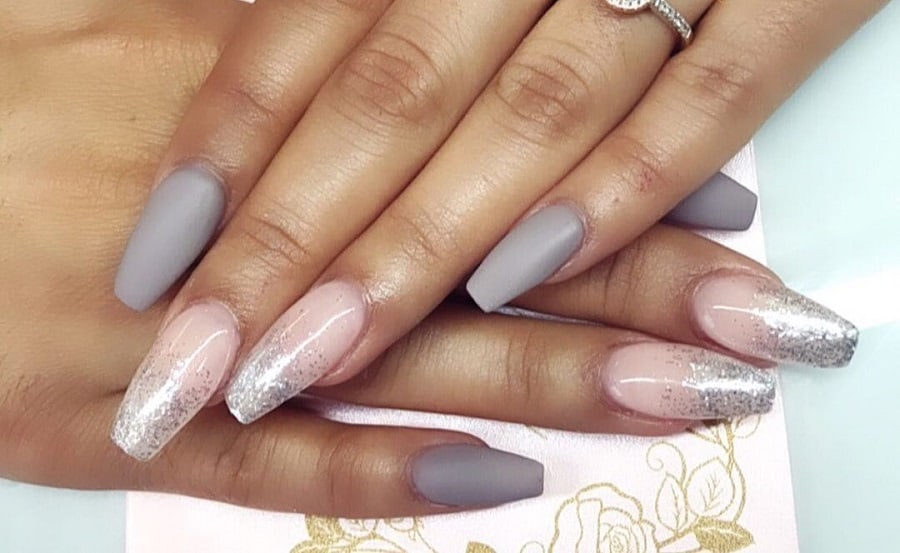 white and silver matte nails