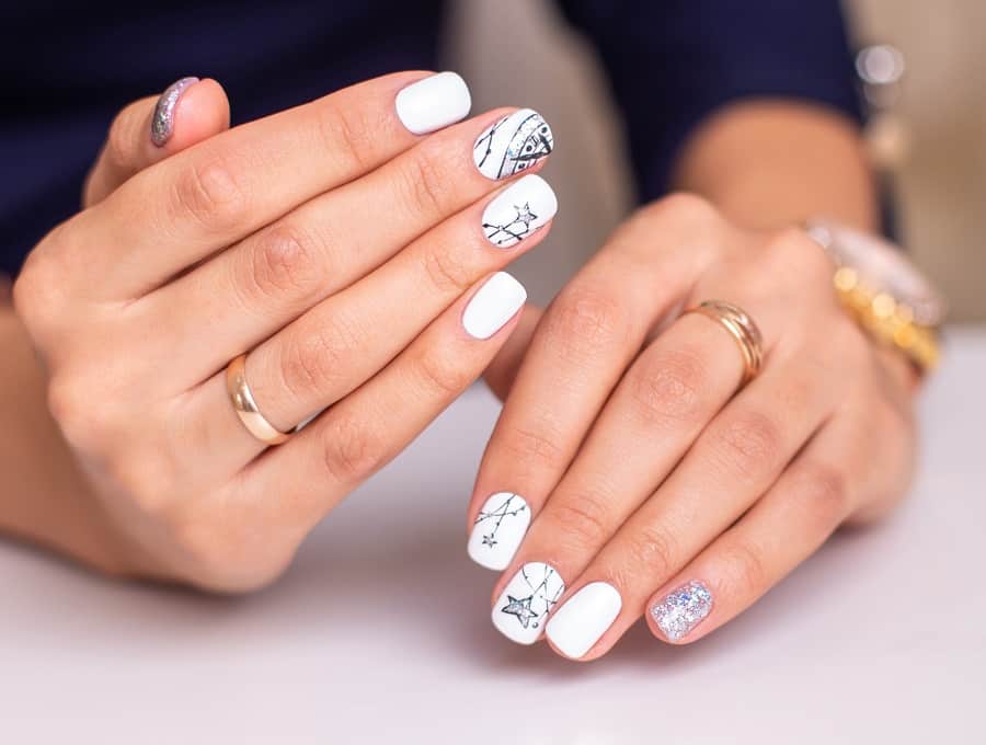 white and silver nail design