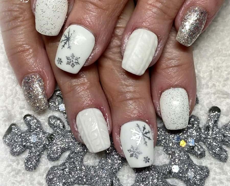 white and silver nails for winter