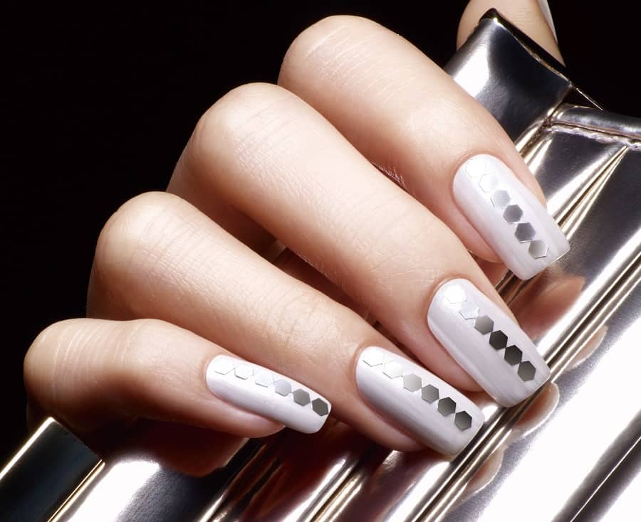white and silver square nails
