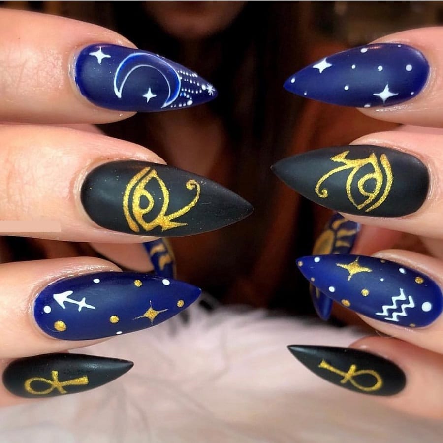 black and blue egyptian nails