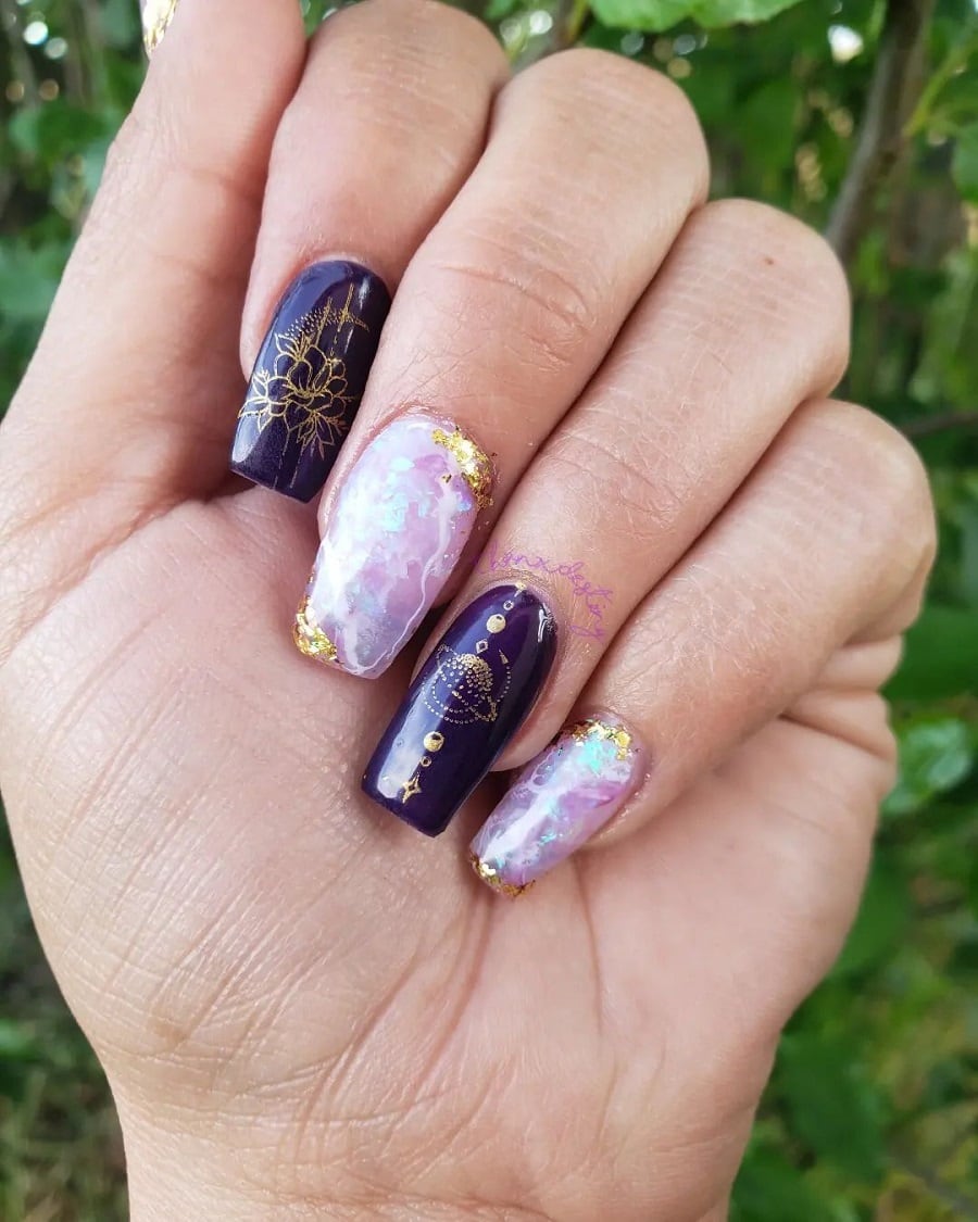 black and white geode nails