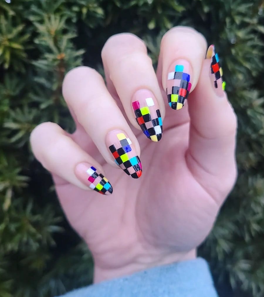 color block almond nails