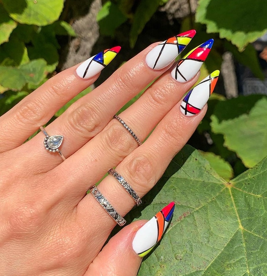 color block pointy nails