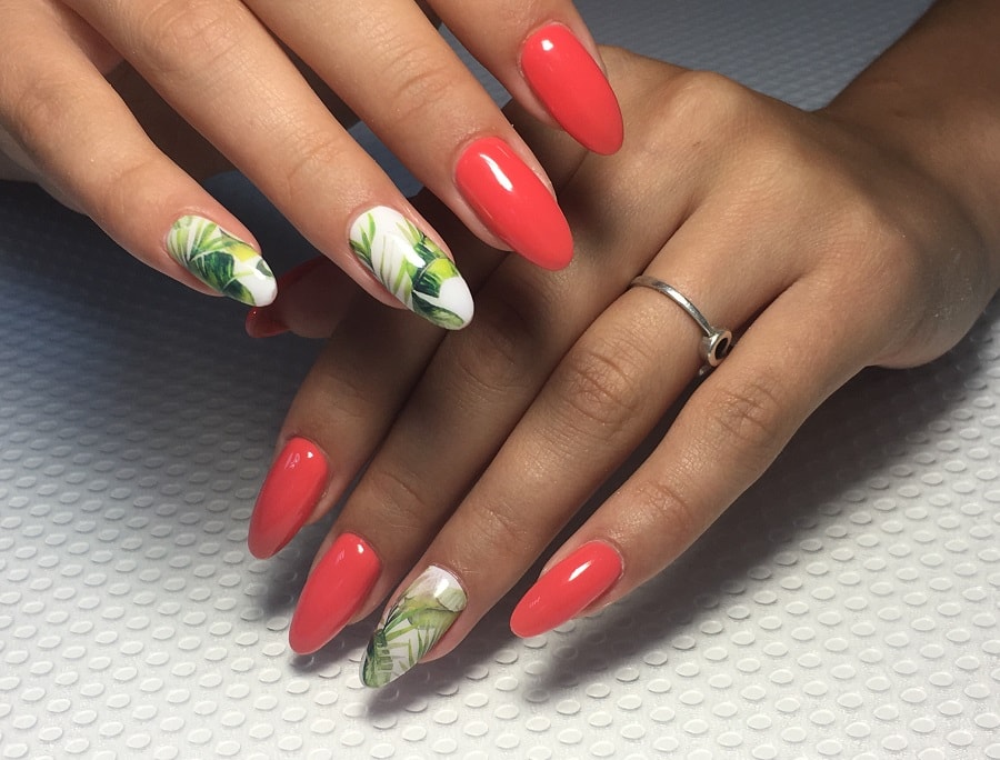 coral almond nails