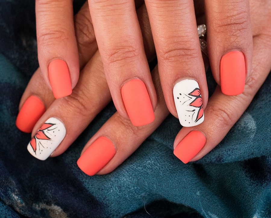 coral and white nail design
