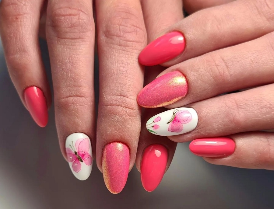 coral nail designs with butterflies