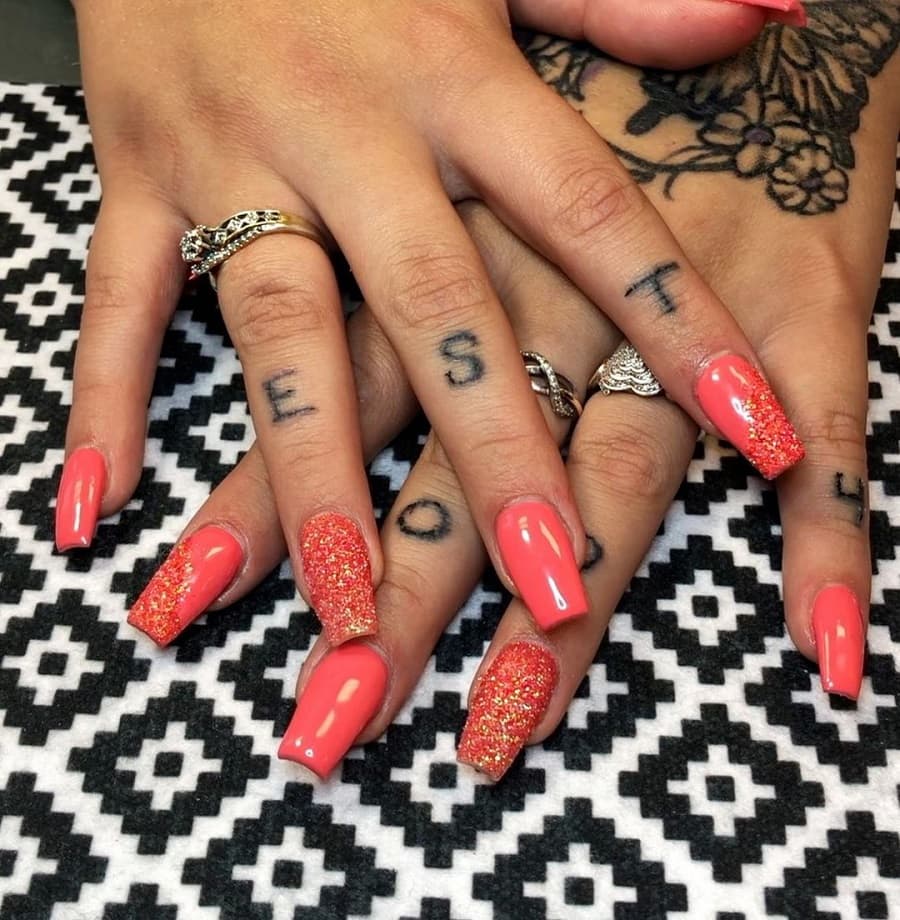 coral nail designs with glitter