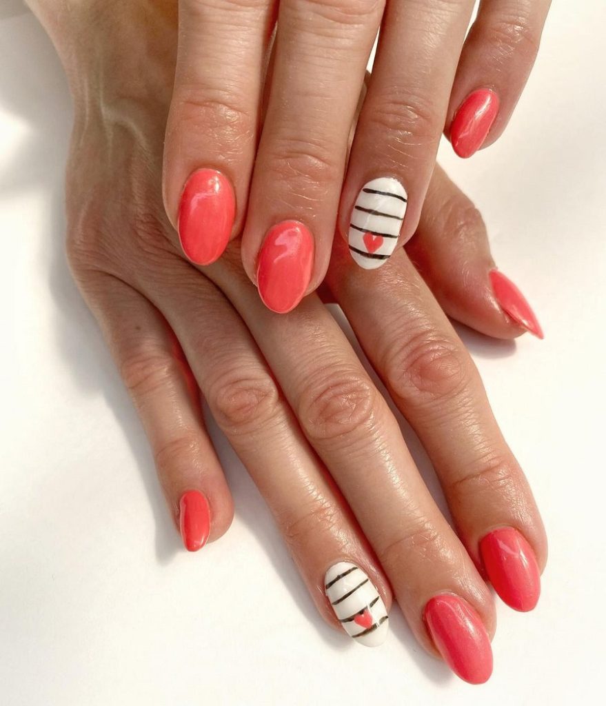 coral nail designs with valentines day