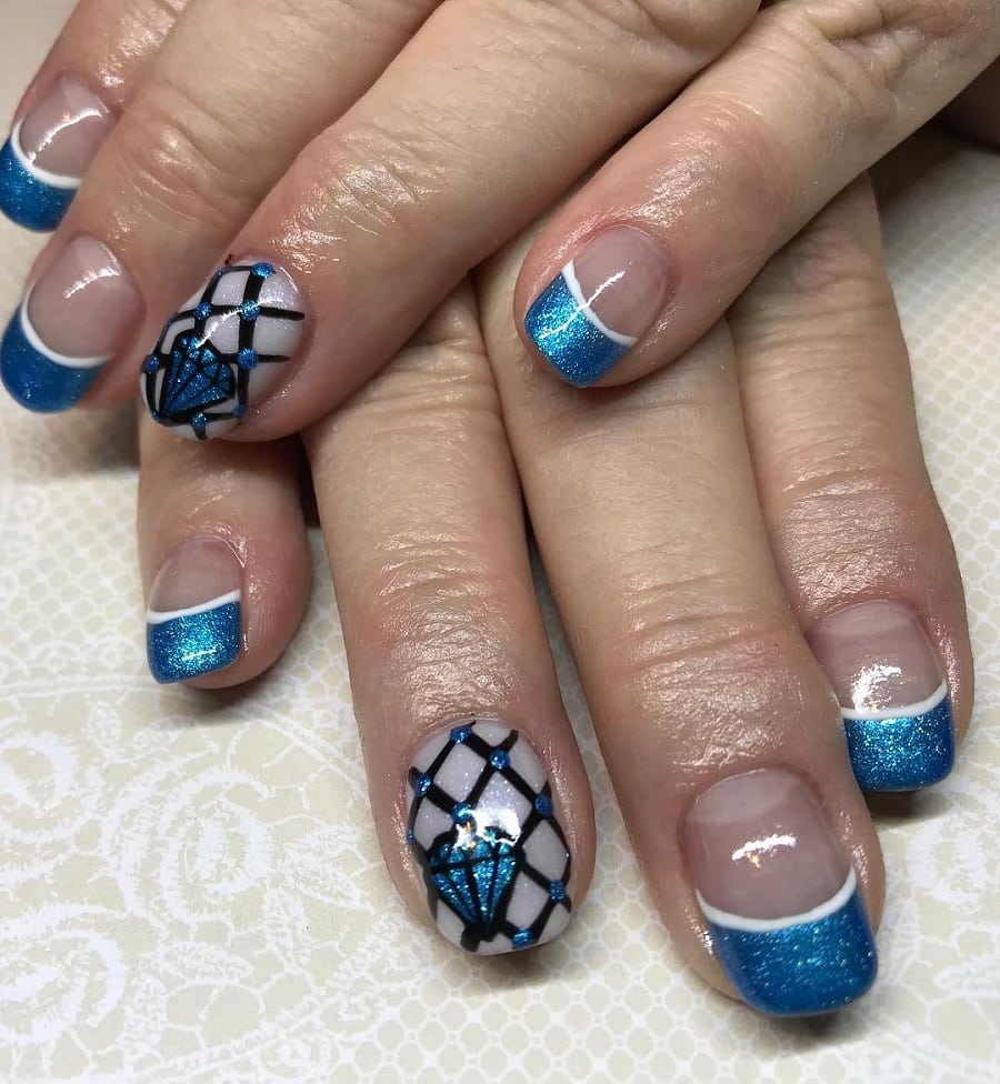 fishnet blue nails