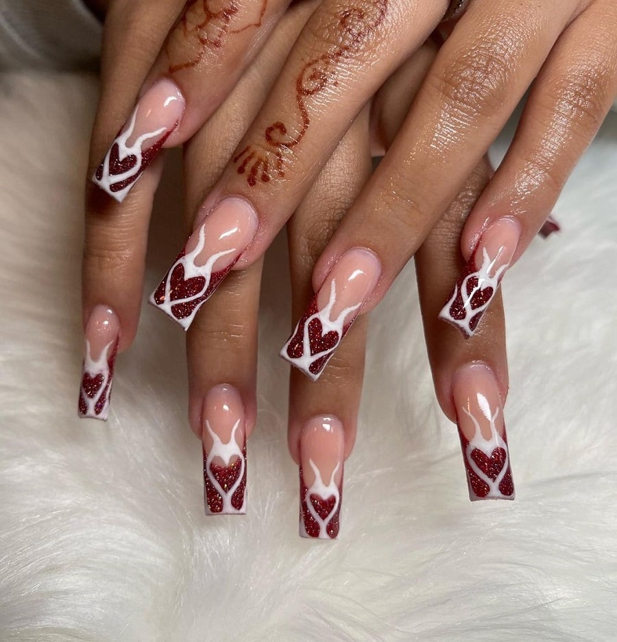 heart flame nails