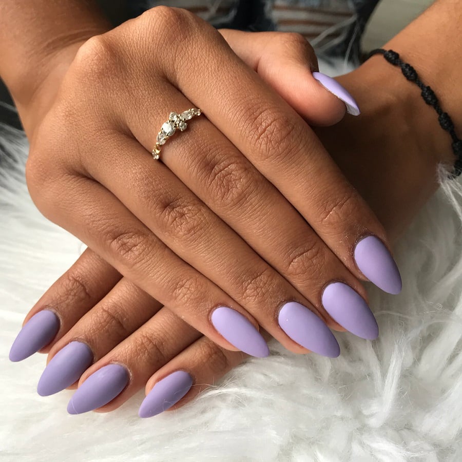 light purple stiletto matte nails