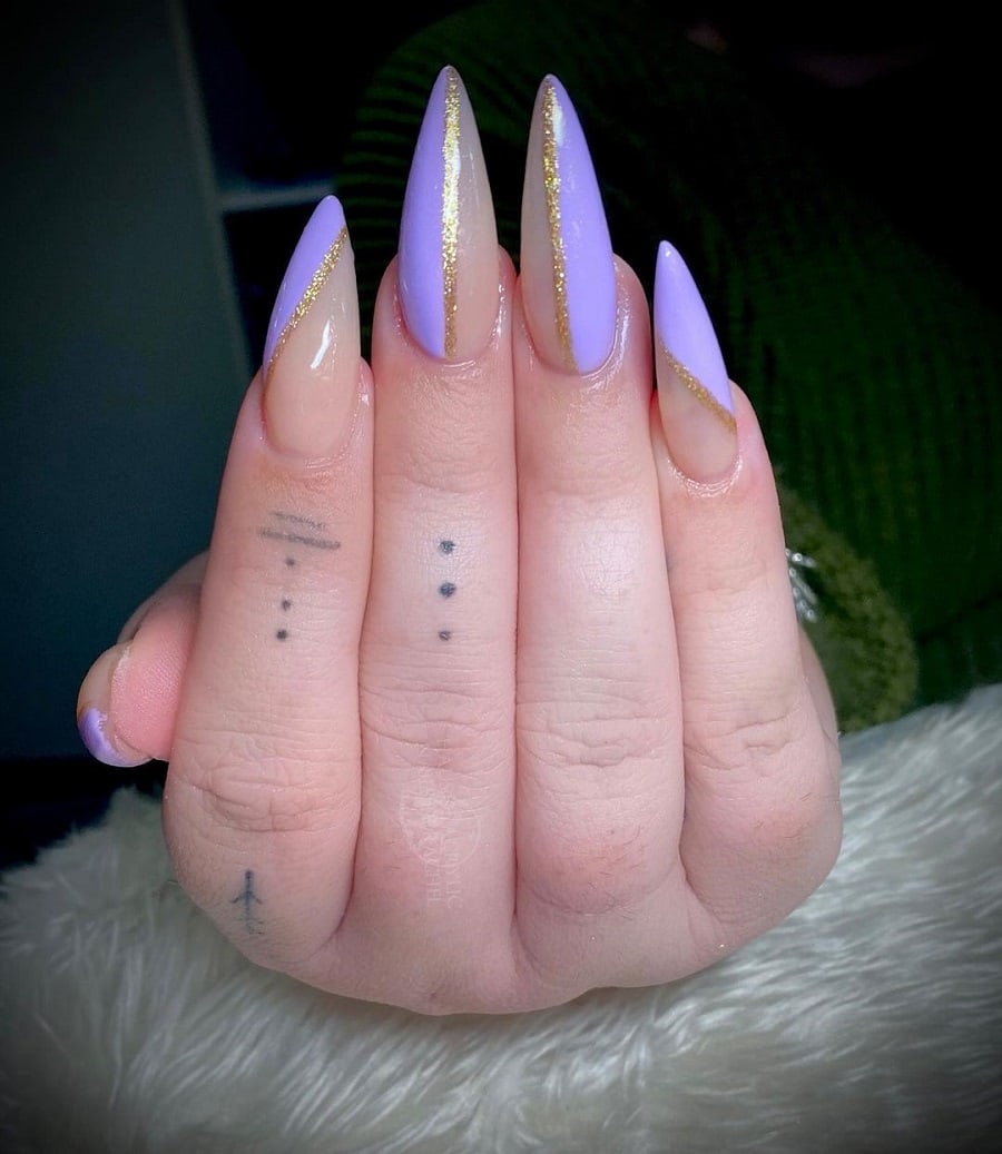 light purple stiletto nails with design