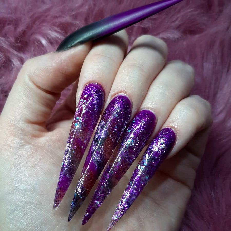 long purple stiletto nails