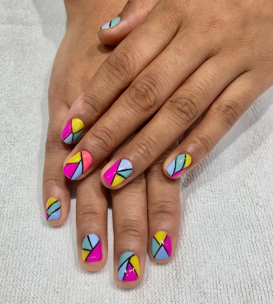 multi color block nails
