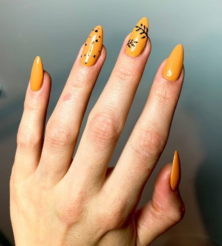 mustard color almond nails