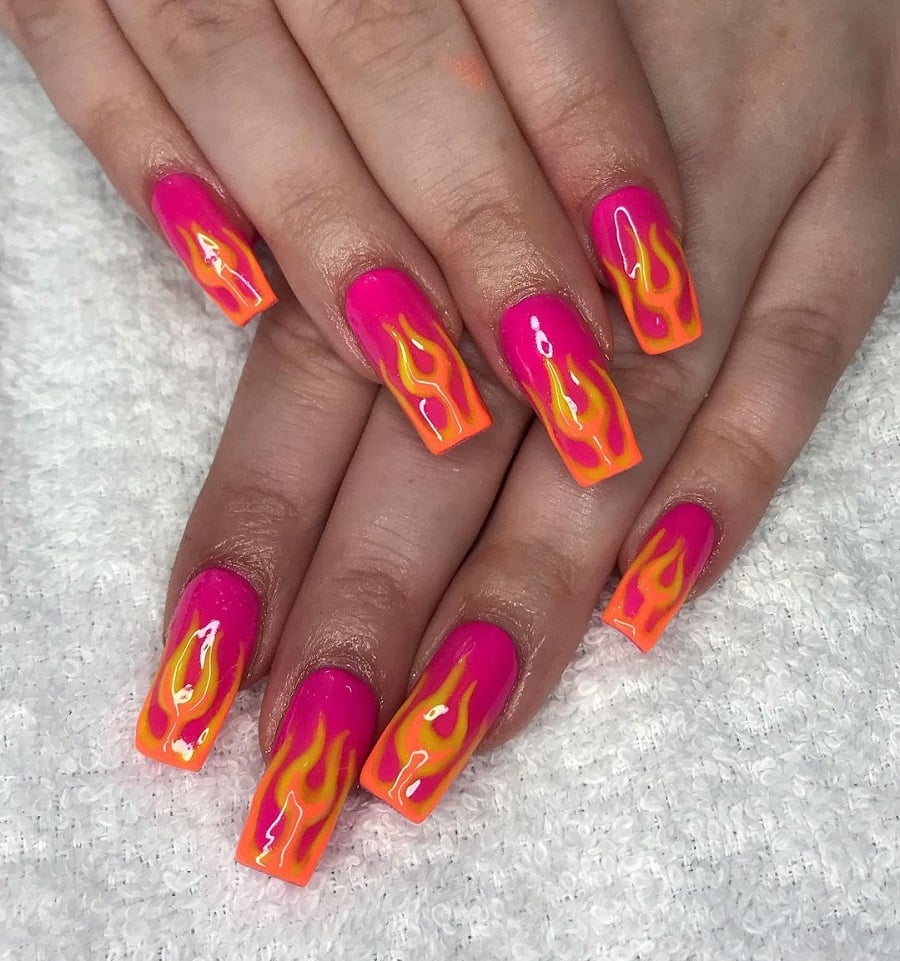 neon flame nails