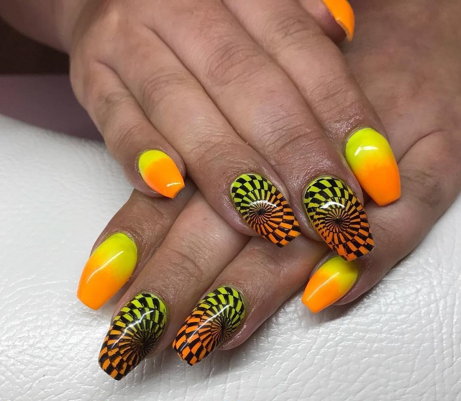 neon ombre coffin nails