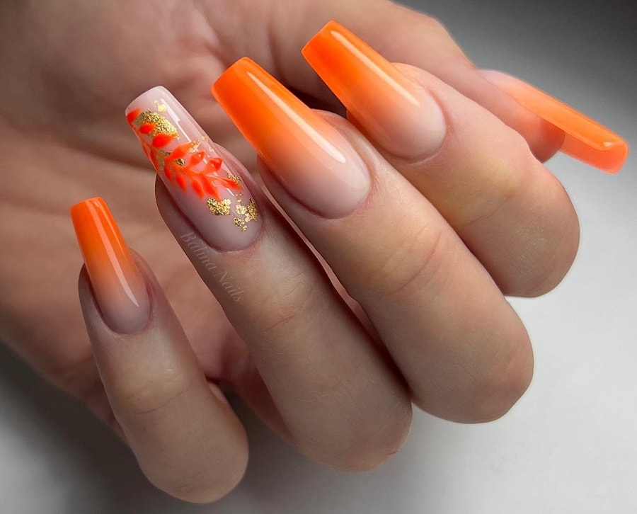neon orange ombre nails