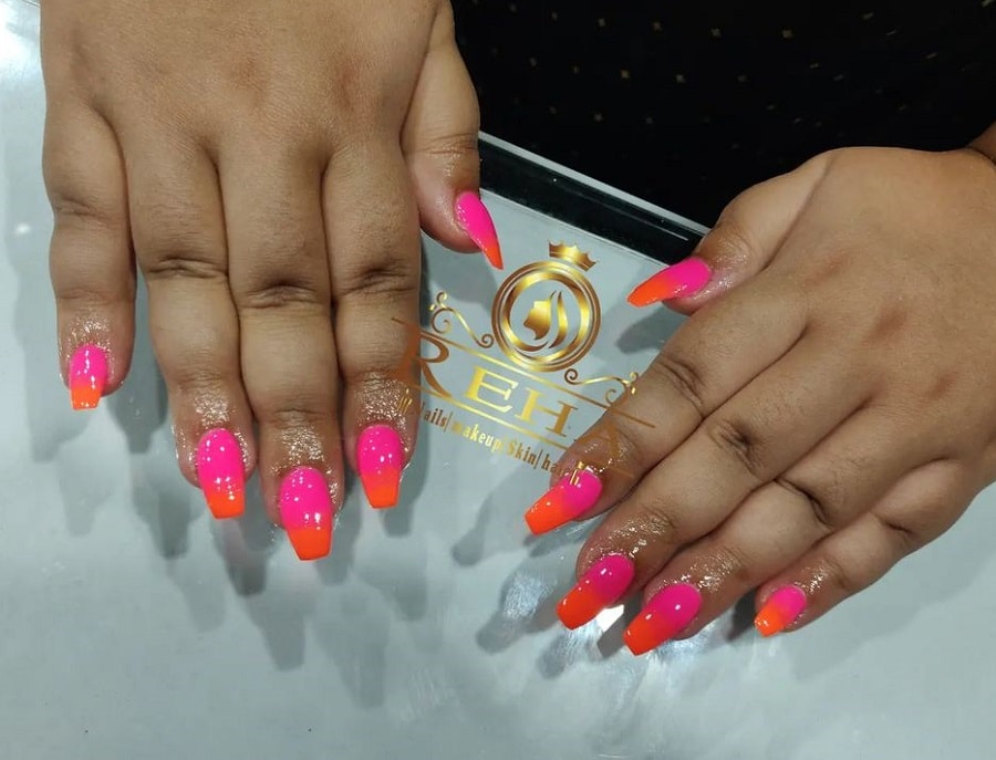 neon pink and orange ombre nails