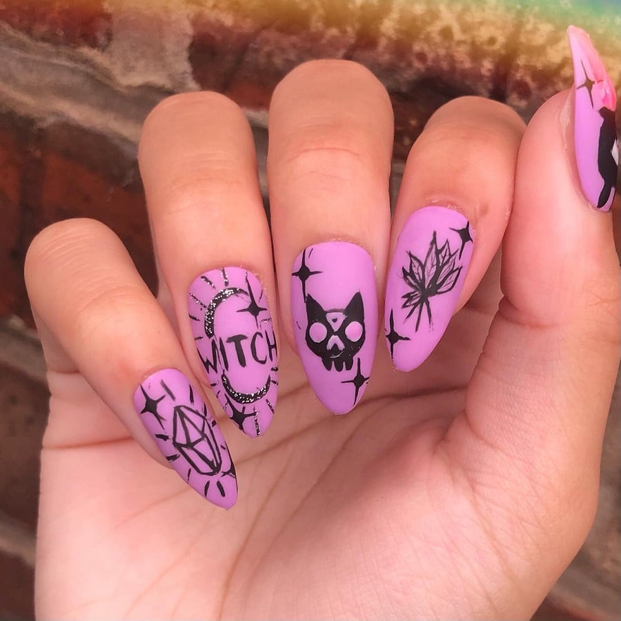 purple matte stiletto nails for halloween
