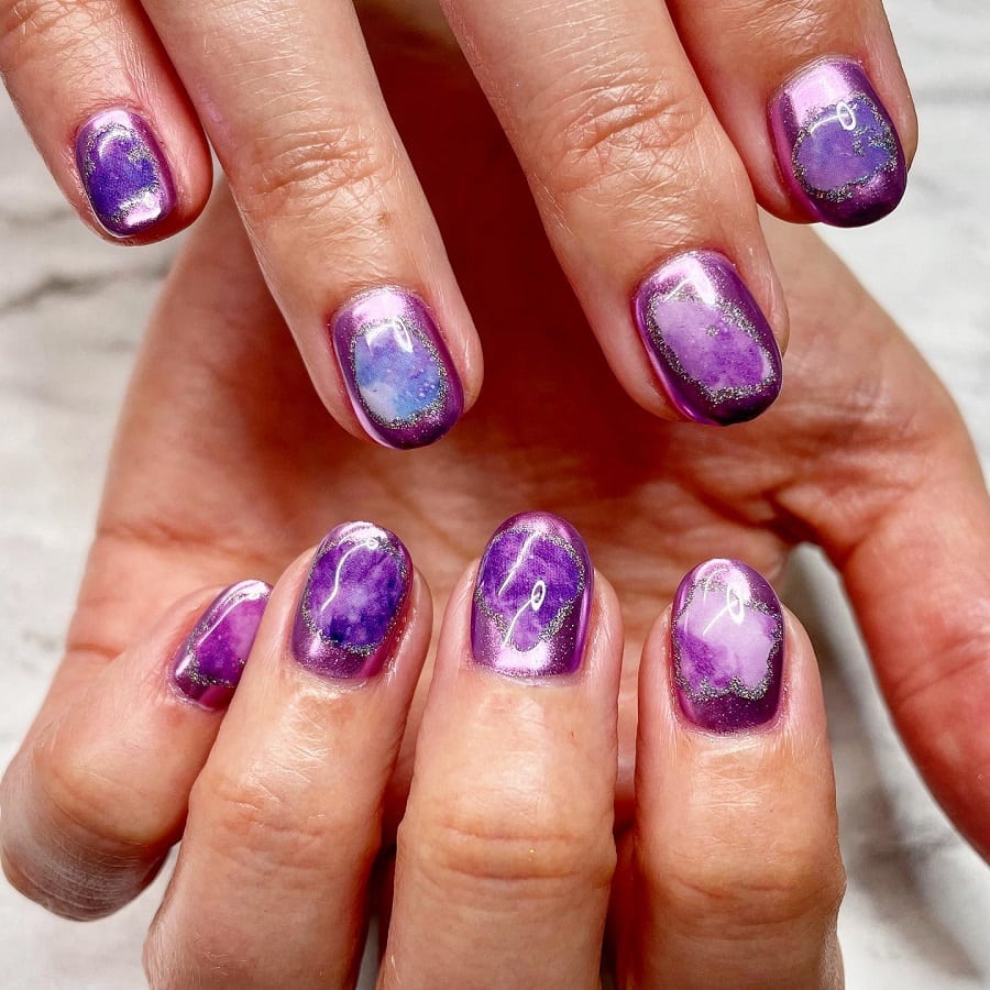 purple quartz inspired geode nails