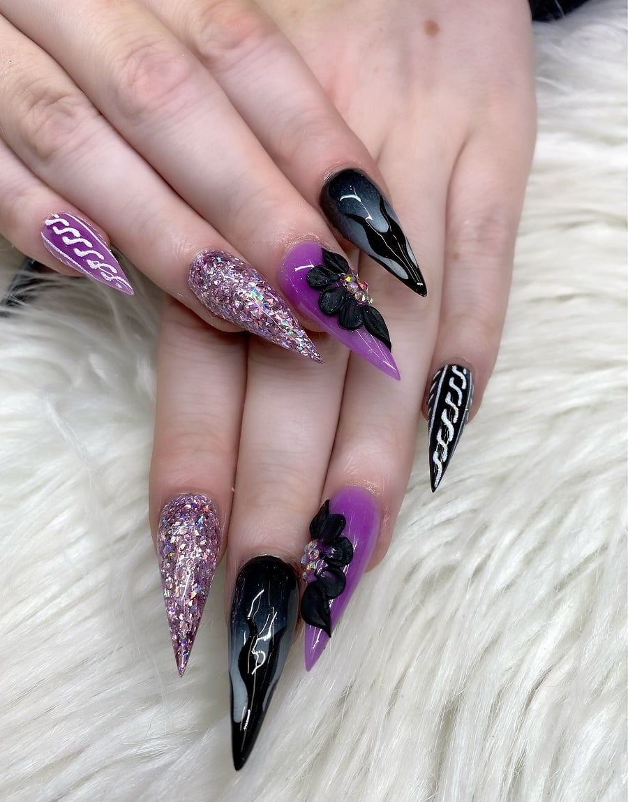 purple stiletto nails design