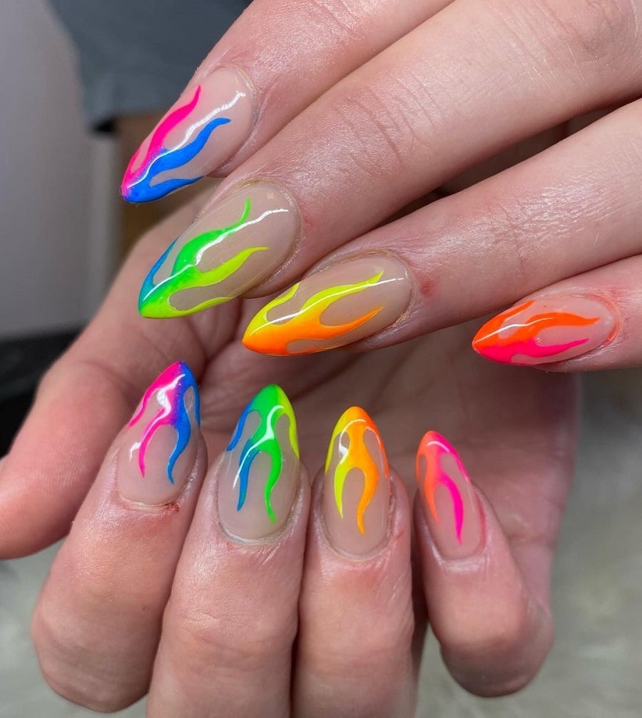 rainbow flame nails