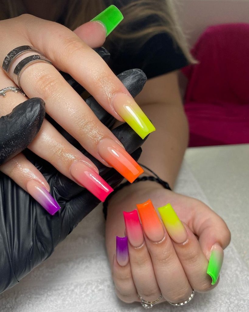 rainbow neon ombre nails