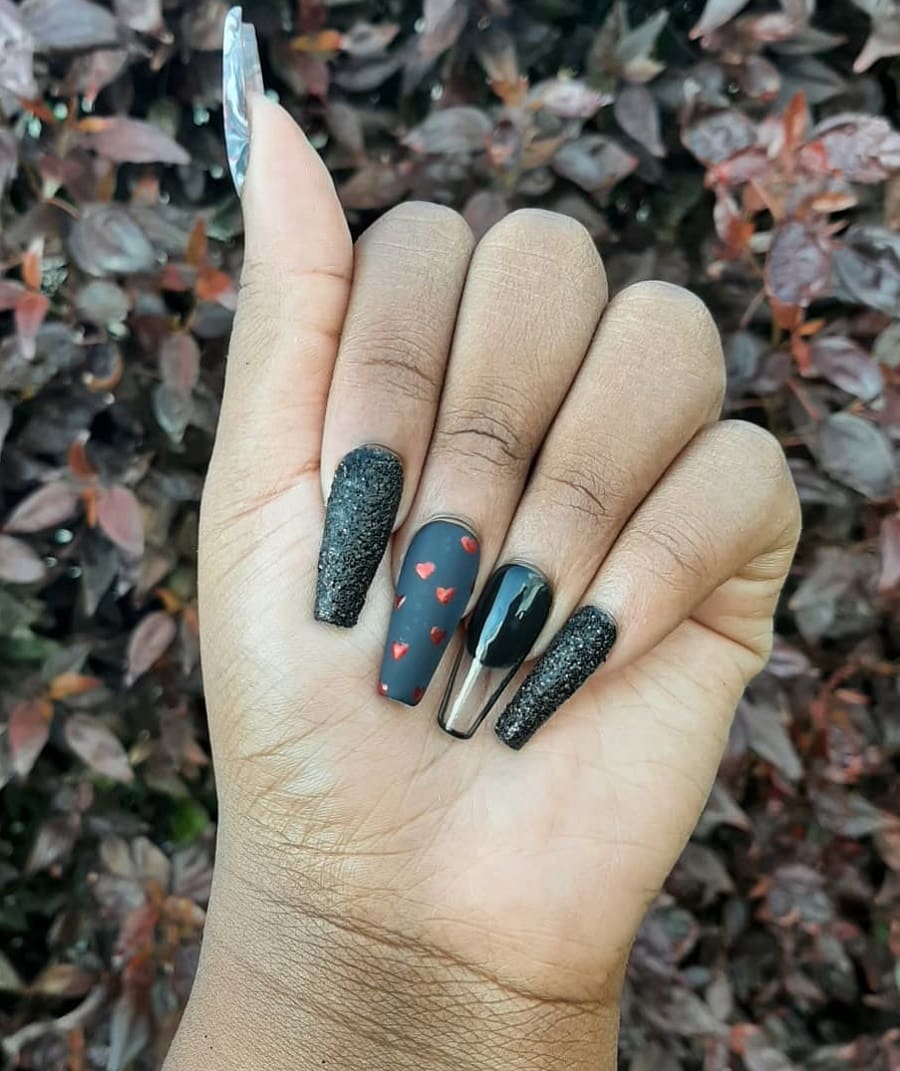 black coffin nails on dark skin