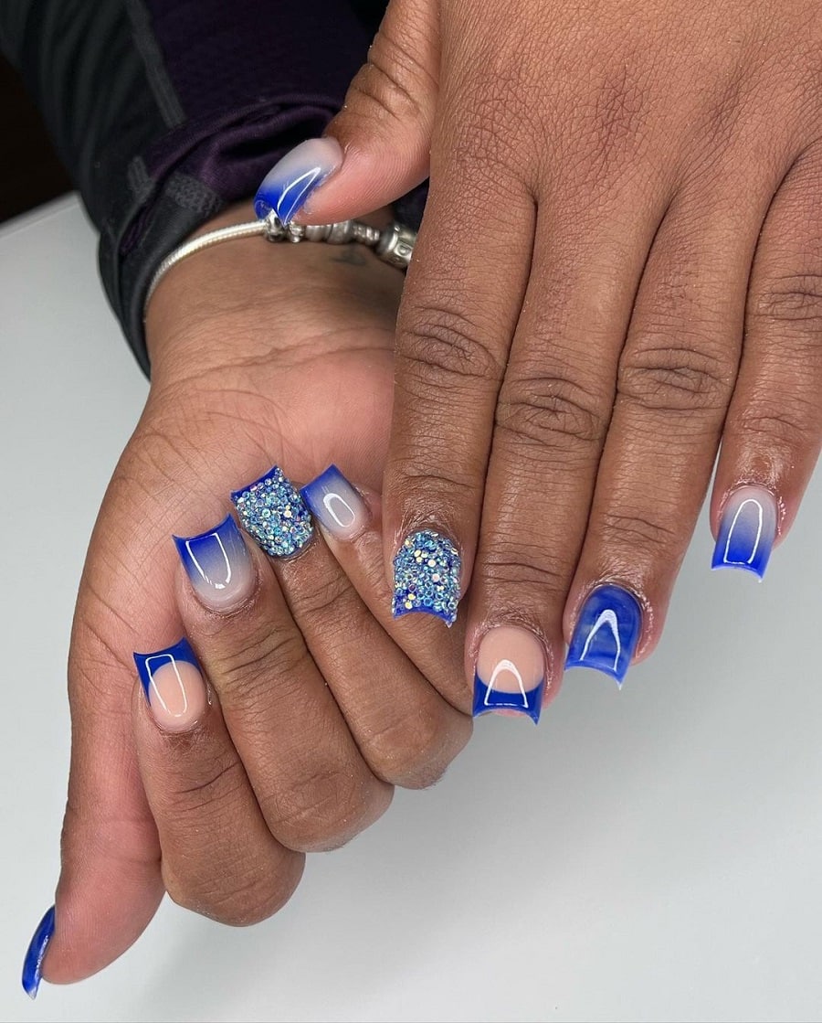 blue ombre nails on dark skin