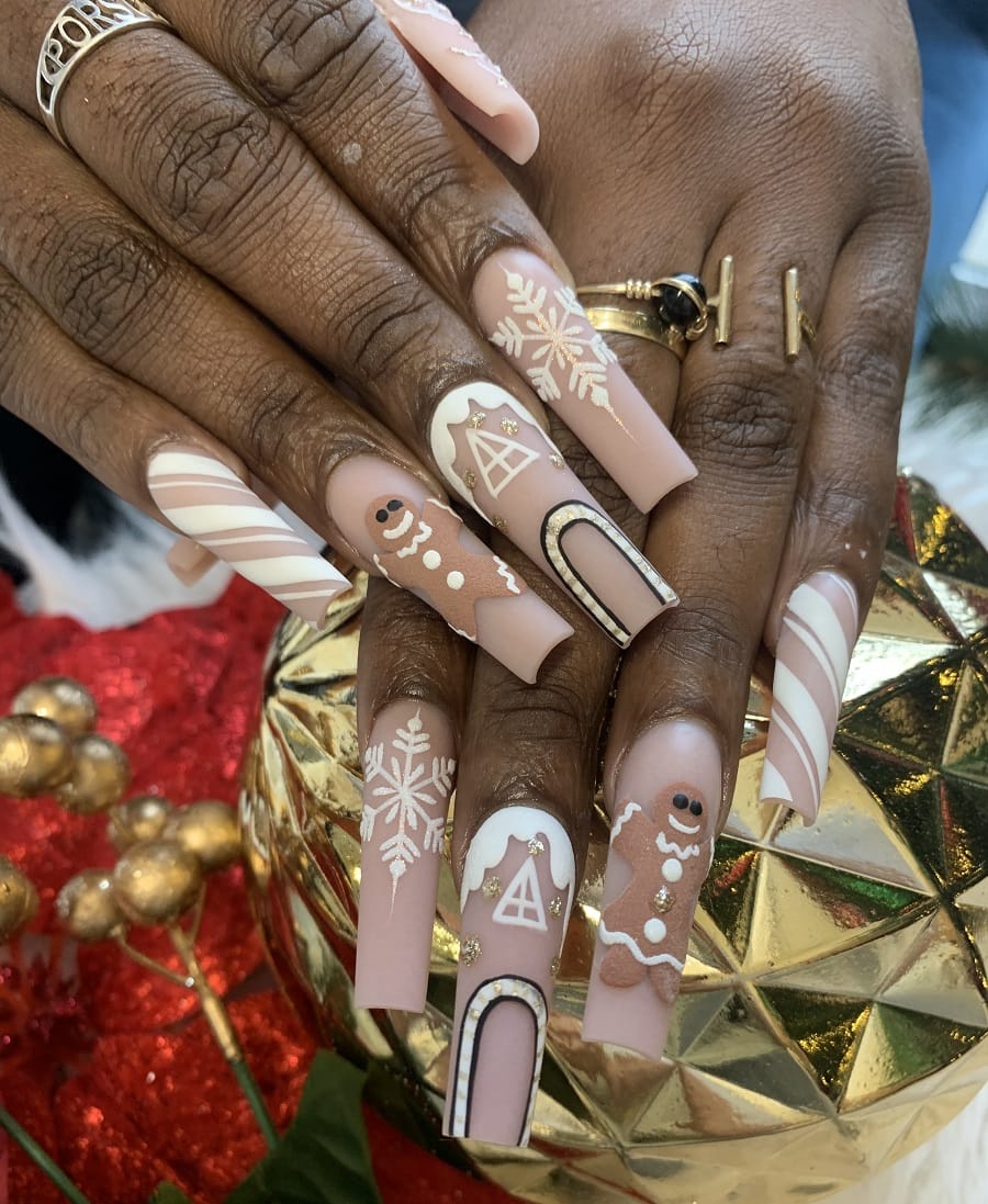 coffin christmas nails on dark skin