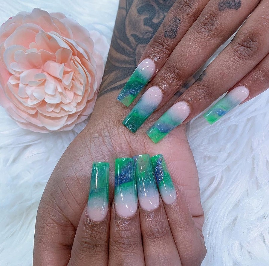 green ombre nails on dark skin