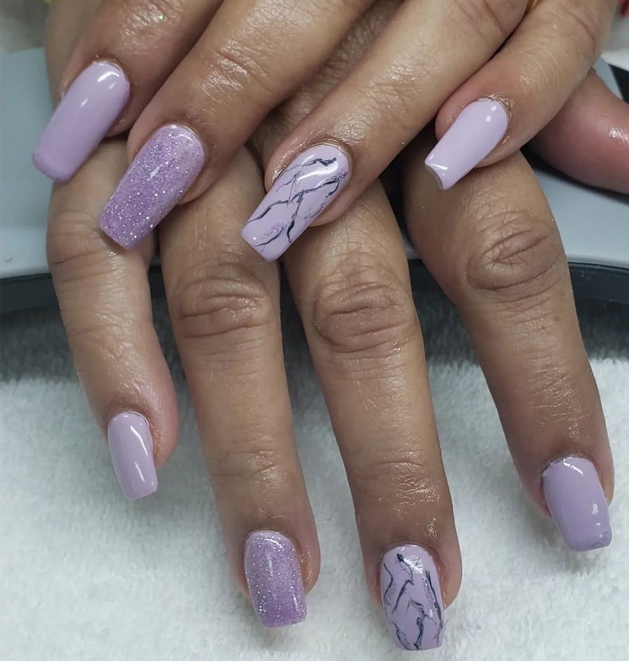 lavender color coffin nails on dark skin