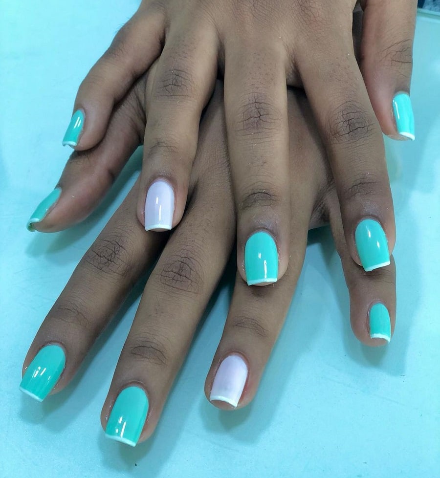 light blue gel nails on dark skin