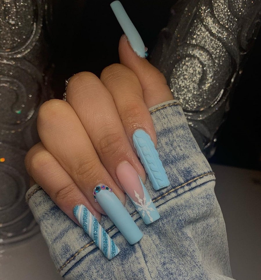 light blue matte nails on dark skin