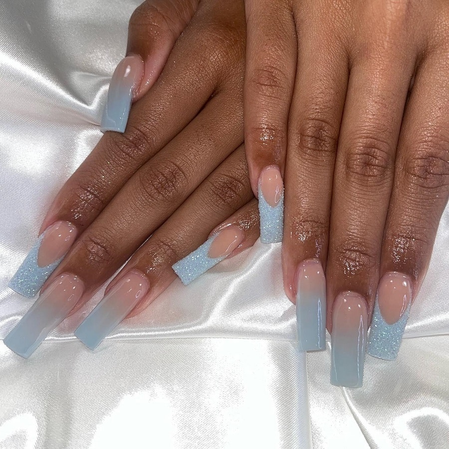 light blue ombre nails on dark skin