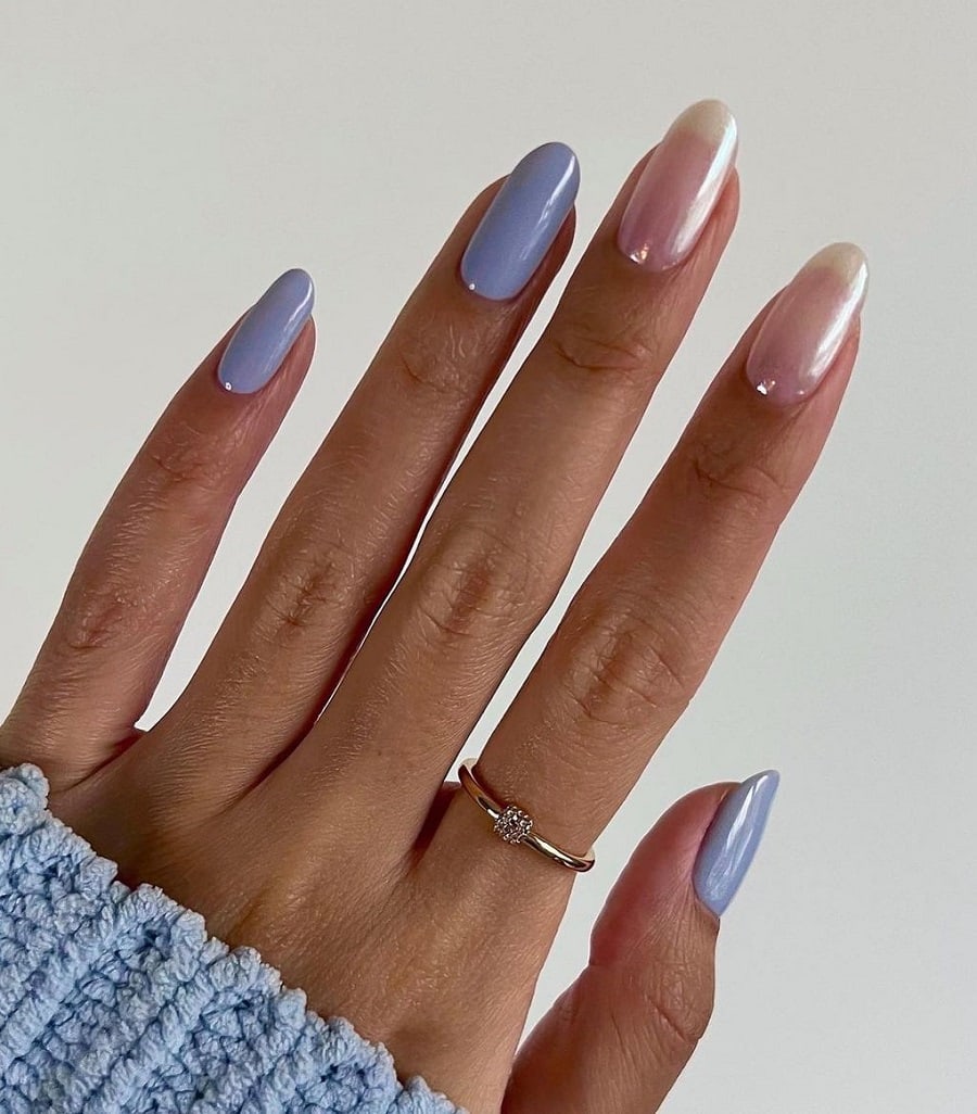 light blue oval nails on dark skin