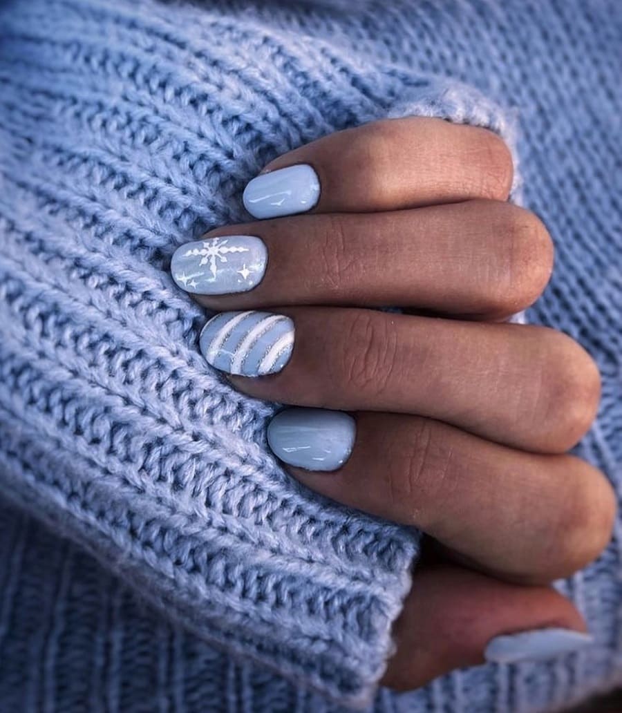 light blue short nails on dark skin