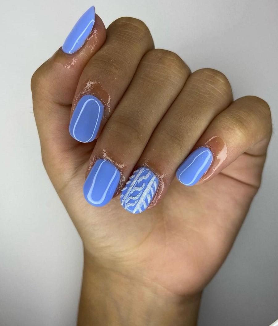 light blue squoval nails on dark skin