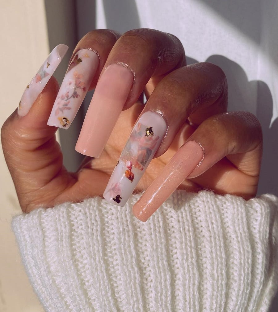 light peach color acrylic nails on dark skin