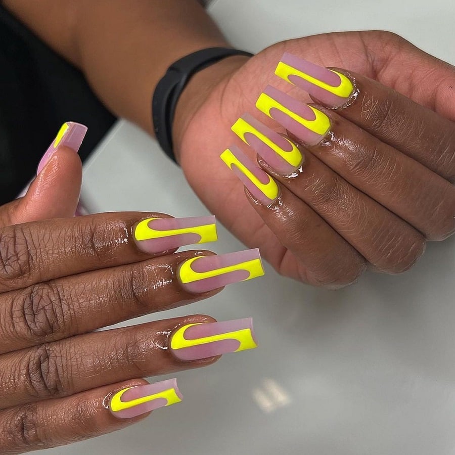 neon yellow nails on dark skin