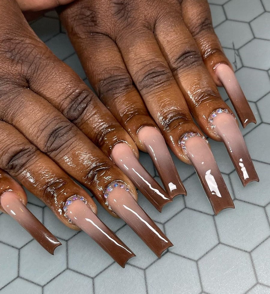 ombre nails with diamonds on dark skin