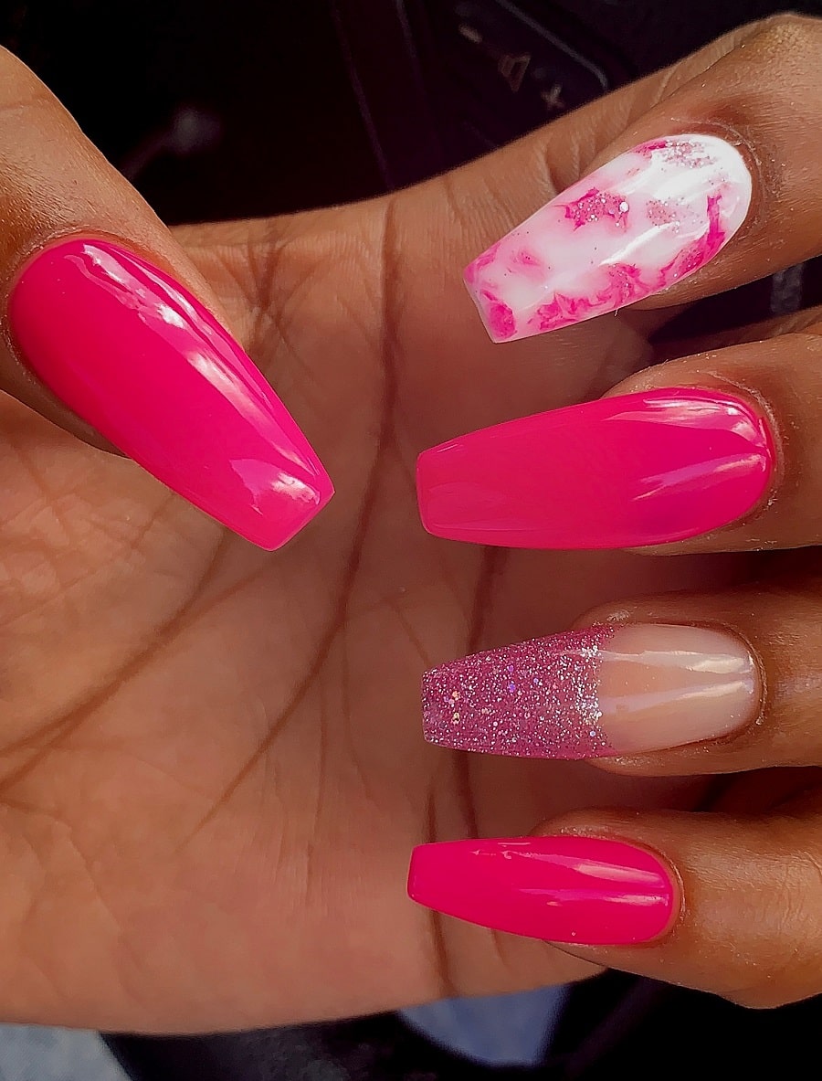 pink coffin nails on dark skin